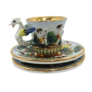 Vintage Italian CAPODIMONTE Gold Gilt Dragon Tea CUP and 2 Saucers